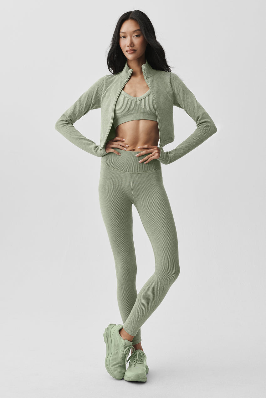 Seamless High-Waist Two Tone Rib Legging - Dune Grass Heather